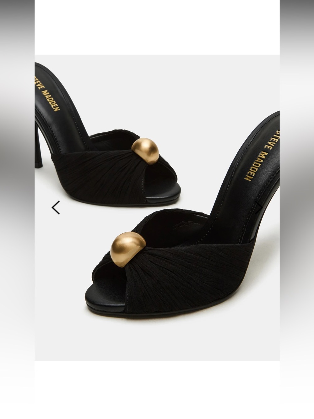 Steve Madden Black Satin Open-Toe Heels with Gold Accent PRIYA womens size 7 - Picture 4 of 6